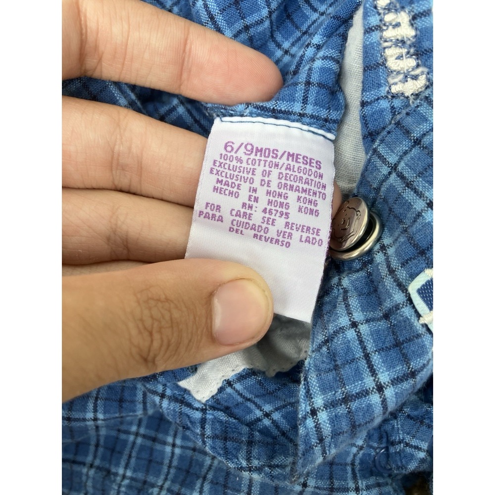 VTG Disney Winnie The Pooh Plaid Camping Hiking Overalls Y2K 6-9 Months Cotton - Picture 5 of 8